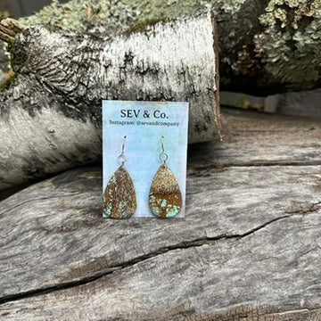 Artisan Made Sterling Silver and Australian Spotty Turquoise Teardrop Slab Earrings
