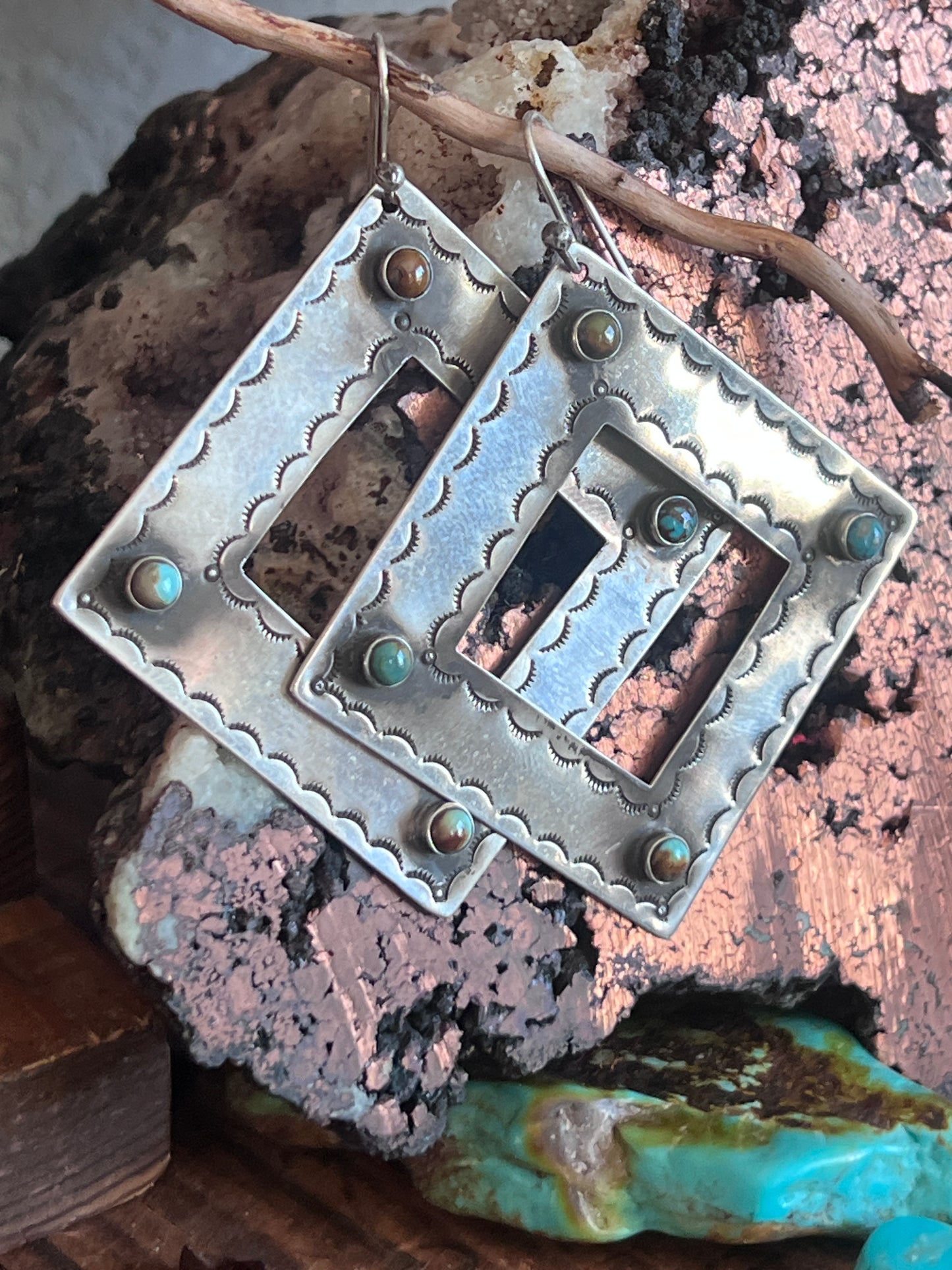 Kimari Somers Handcrafted Square Sterling Silver and Turquoise Earrings