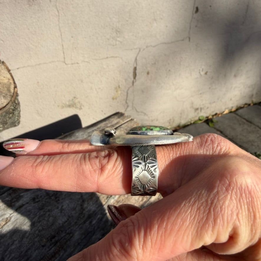 Navajo Sterling Silver Adjustable Royston Turquoise Naja Ring by Leon Martinez