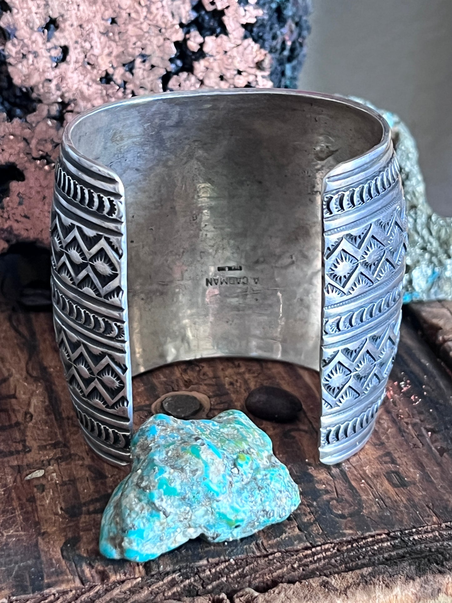 Hefty Sterling Silver Deep Stamped Cuff Bracelet by Andy Cadman