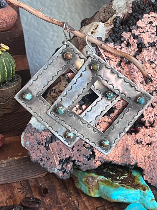 Kimari Somers Handcrafted Square Sterling Silver and Turquoise Earrings