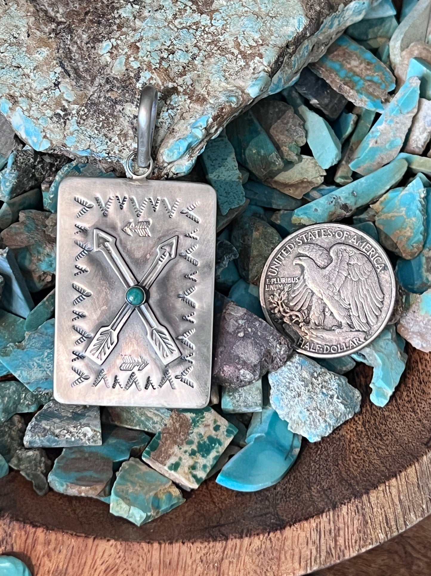 Hand Stamped Sterling Silver Fred Harvey Era Inspired Crossed Arrows Tag Pendant by Kimari Somers
