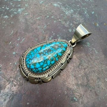 Navajo Made Sterling Silver and Turquoise Pendant by Larry Moses Yazzie
