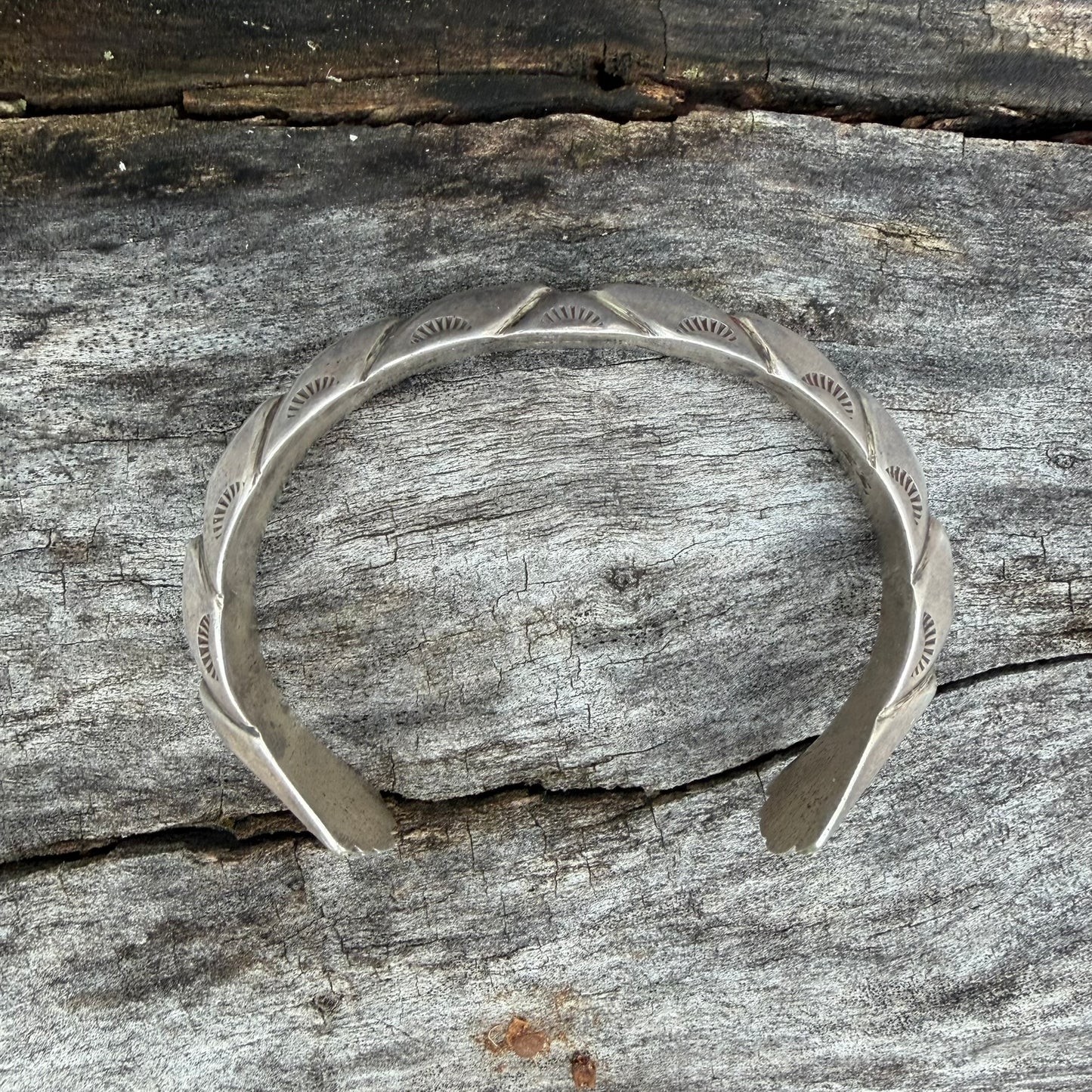 Navajo Made Sterling Silver Carinated Cuff Bracelet Signed MW