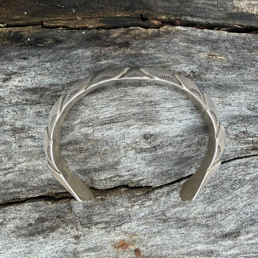Navajo Made Sterling Silver Carinated Cuff Bracelet Signed MW