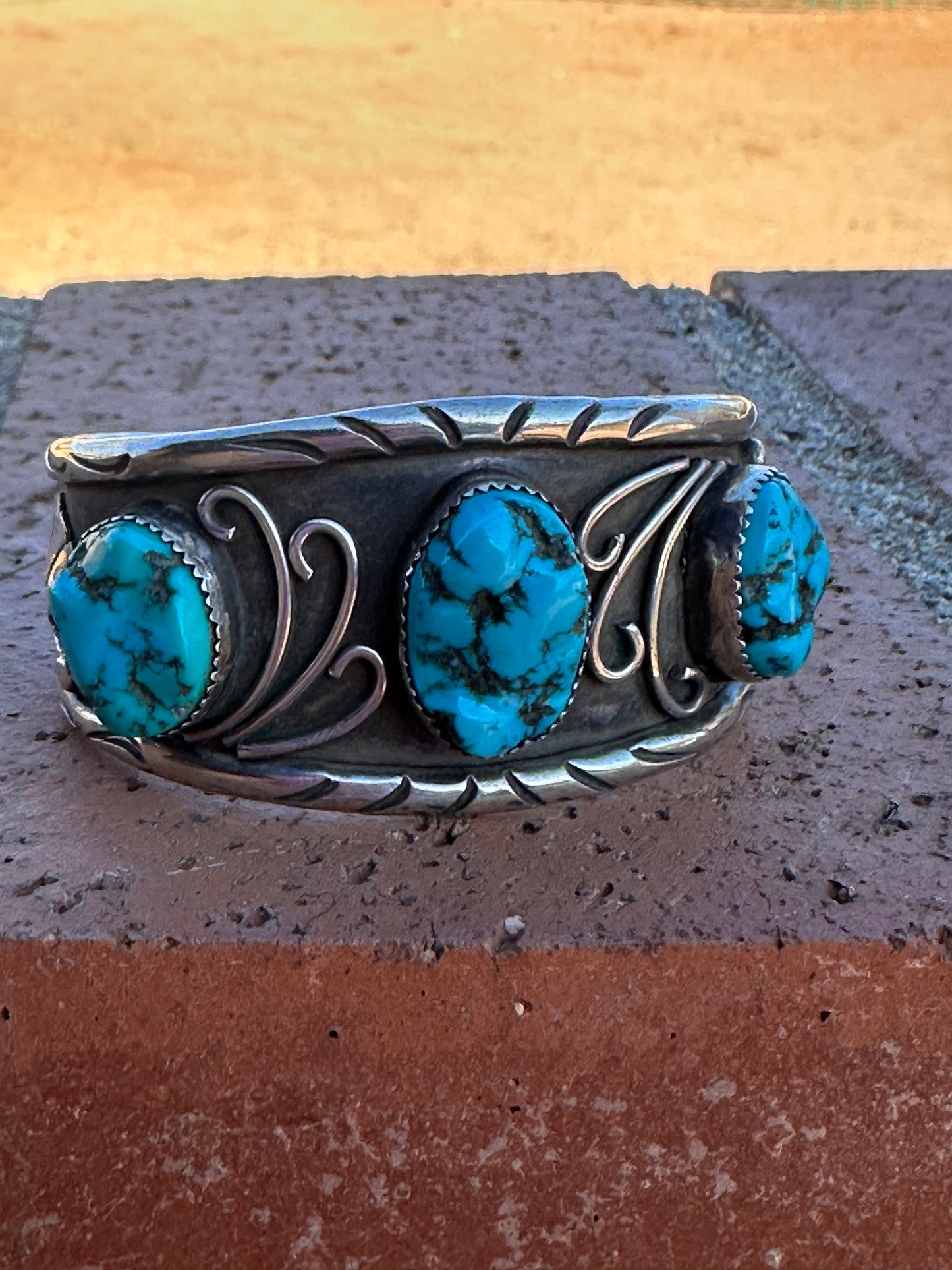 Estate Collection Old Pawn Navajo Sterling Silver & Natural Kingman Turquoise Cuff Bracelet