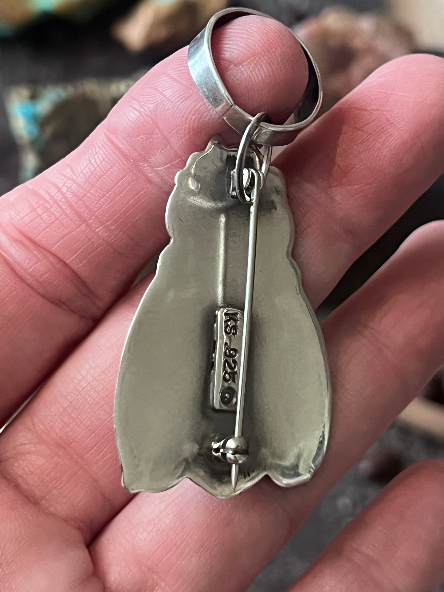 Kimari Somers Sterling Silver and Royston Turquoise Moth Pin/Pendant
