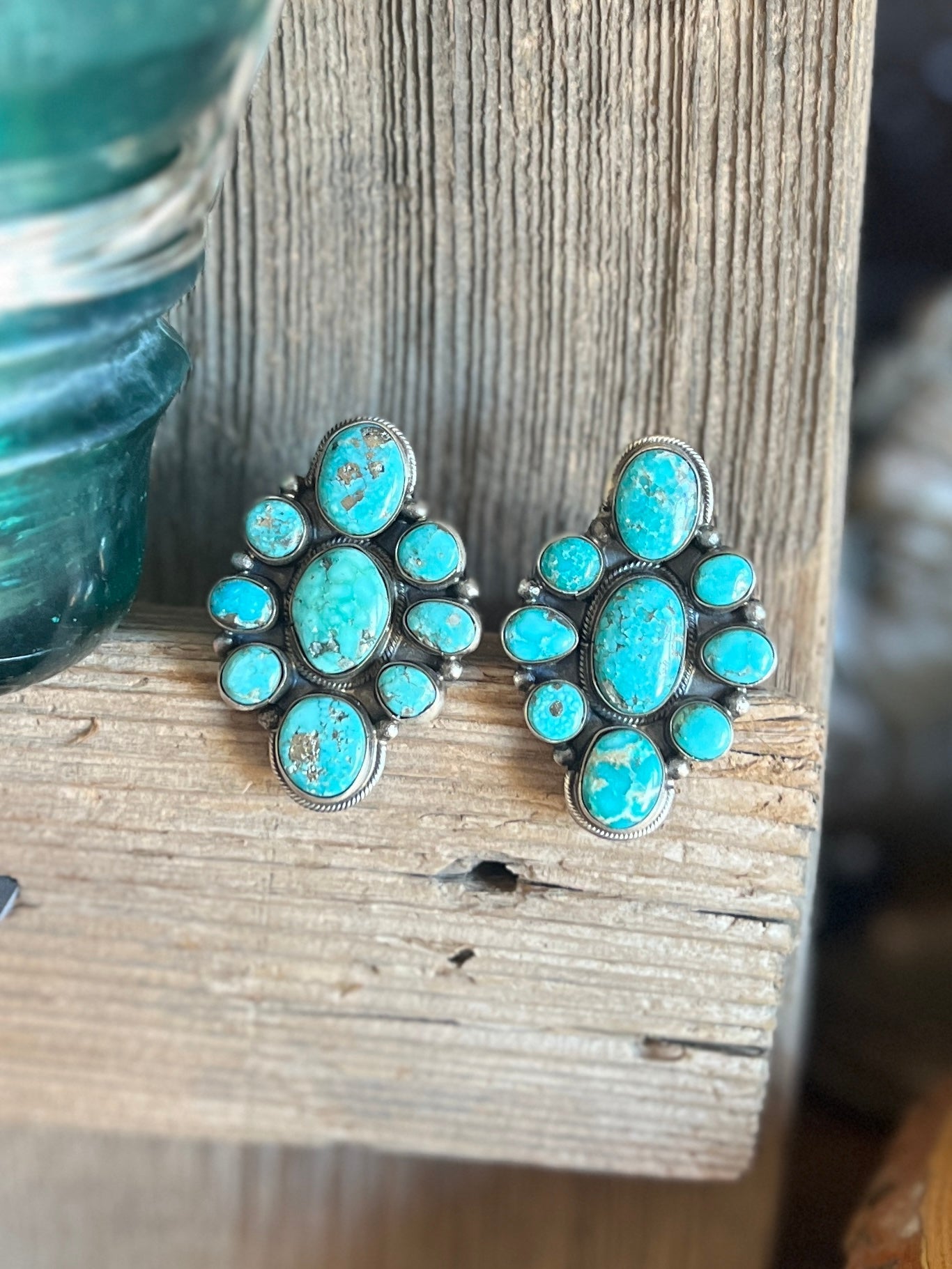 Navajo Sterling Silver and Natural Campitos Turquoise Cluster Rings by Sheila Becenti