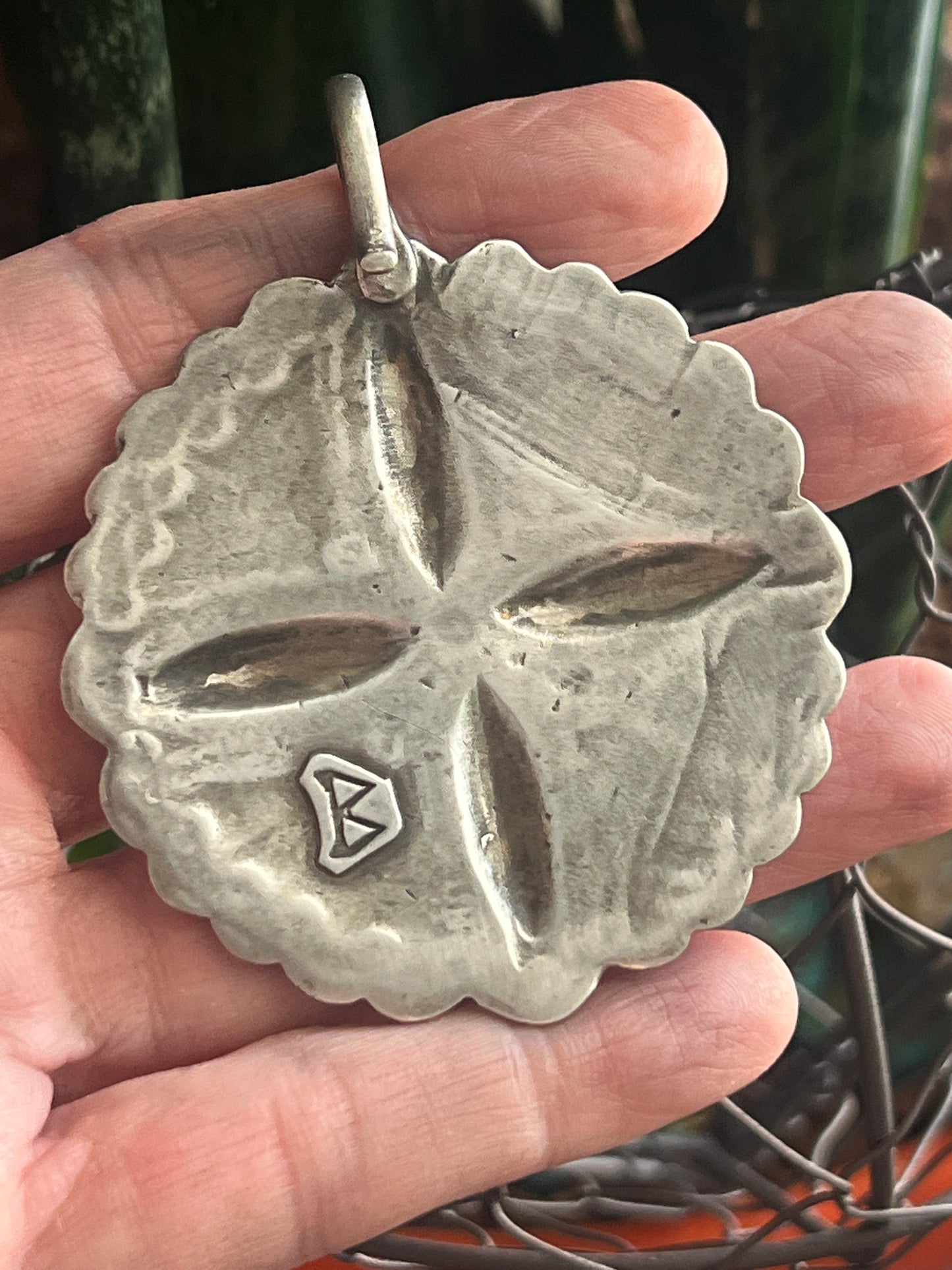 Rustic Sterling Silver Repousse 4 Direction Pendant by Santa Fe Artist, Buffalo