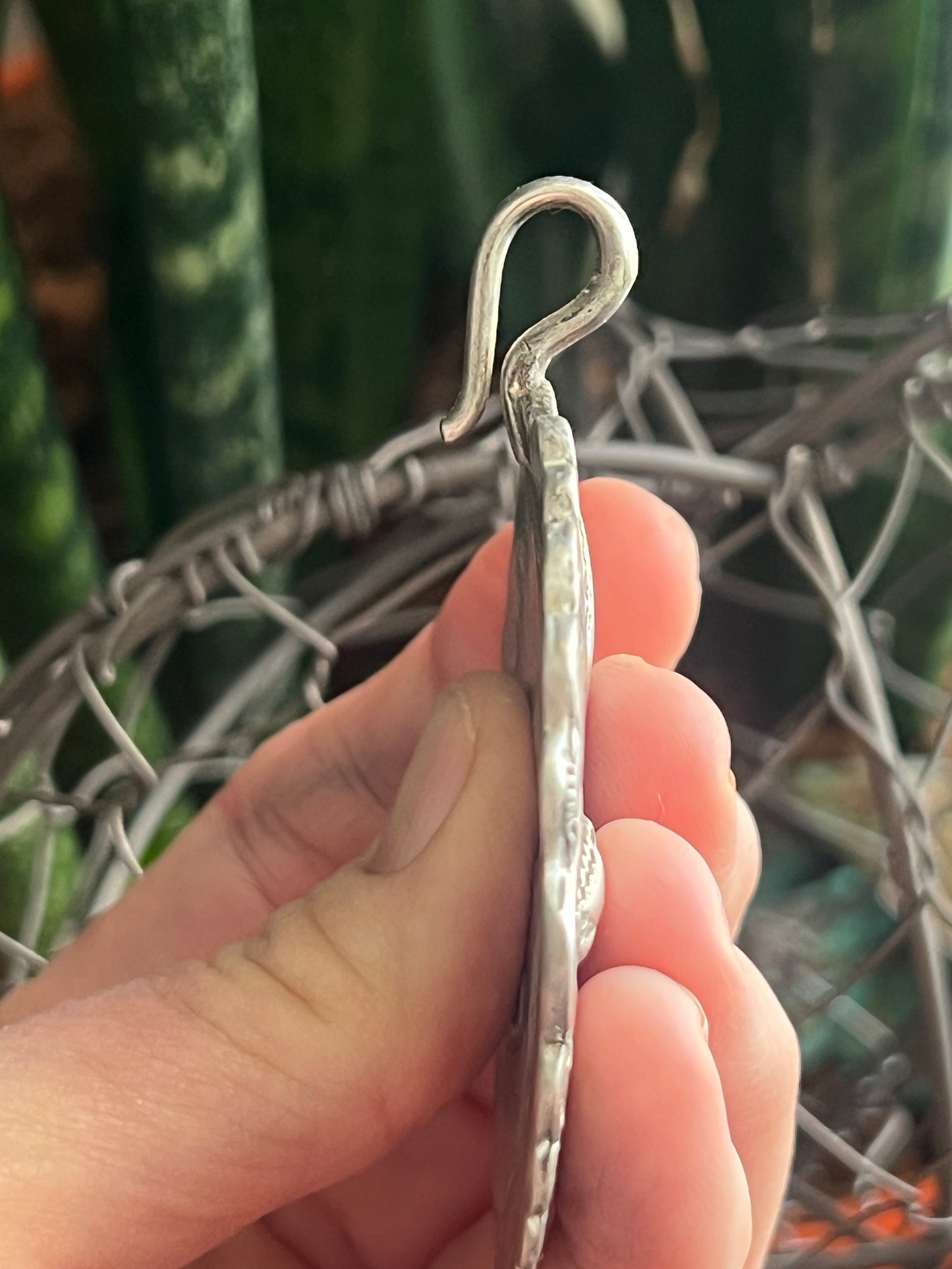 Rustic Sterling Silver Repousse 4 Direction Pendant by Santa Fe Artist, Buffalo