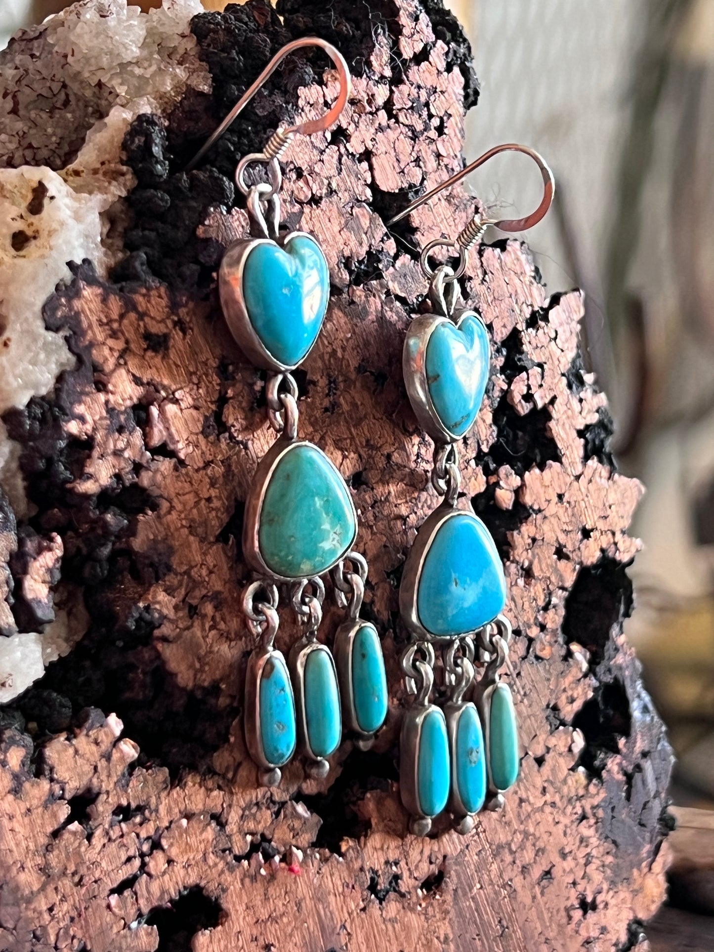 Vintage Sterling Silver and Turquoise Heart Earrings