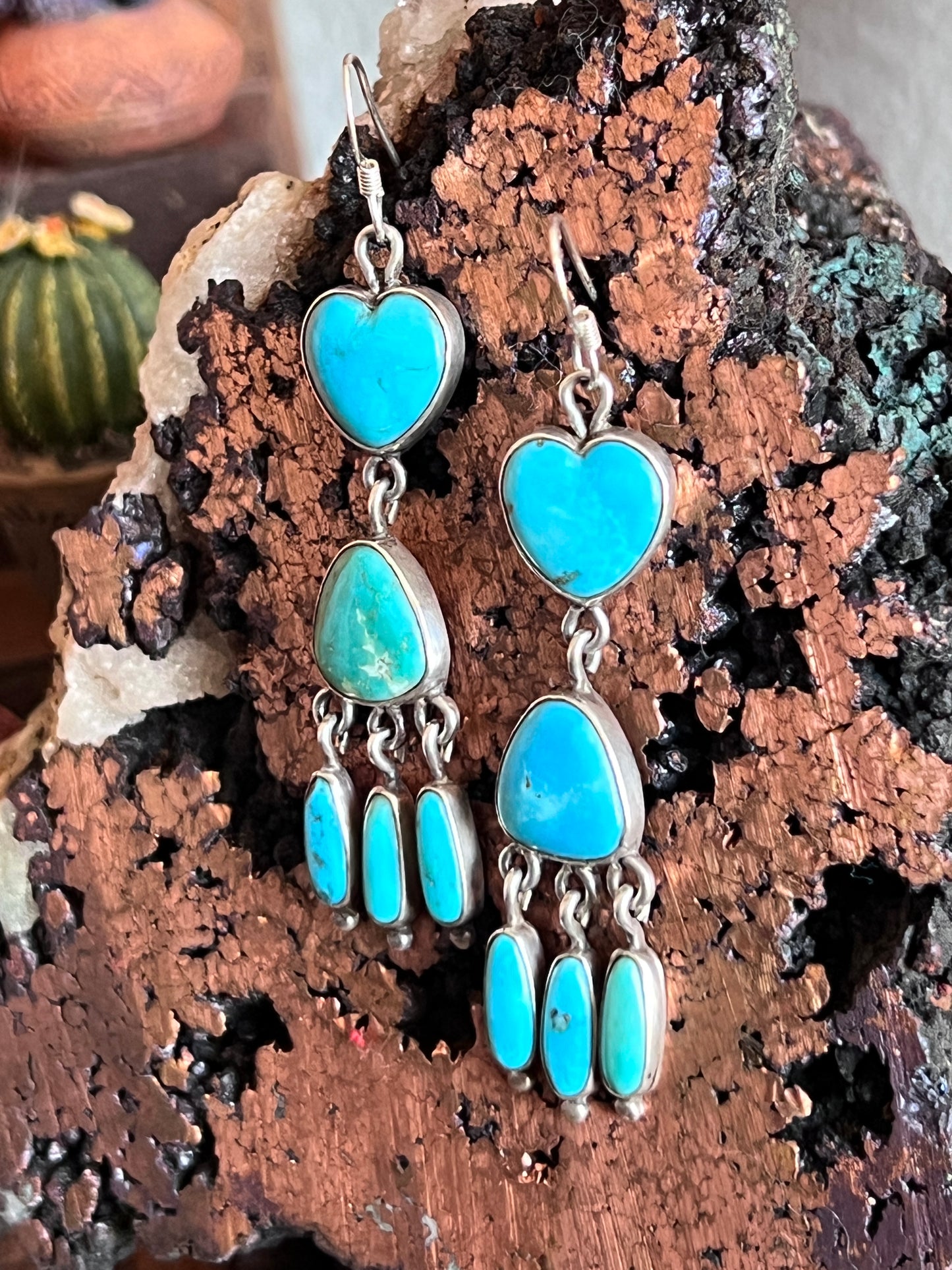 Vintage Sterling Silver and Turquoise Heart Earrings