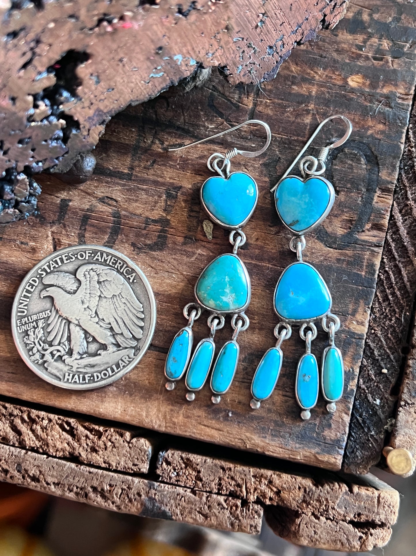 Vintage Sterling Silver and Turquoise Heart Earrings