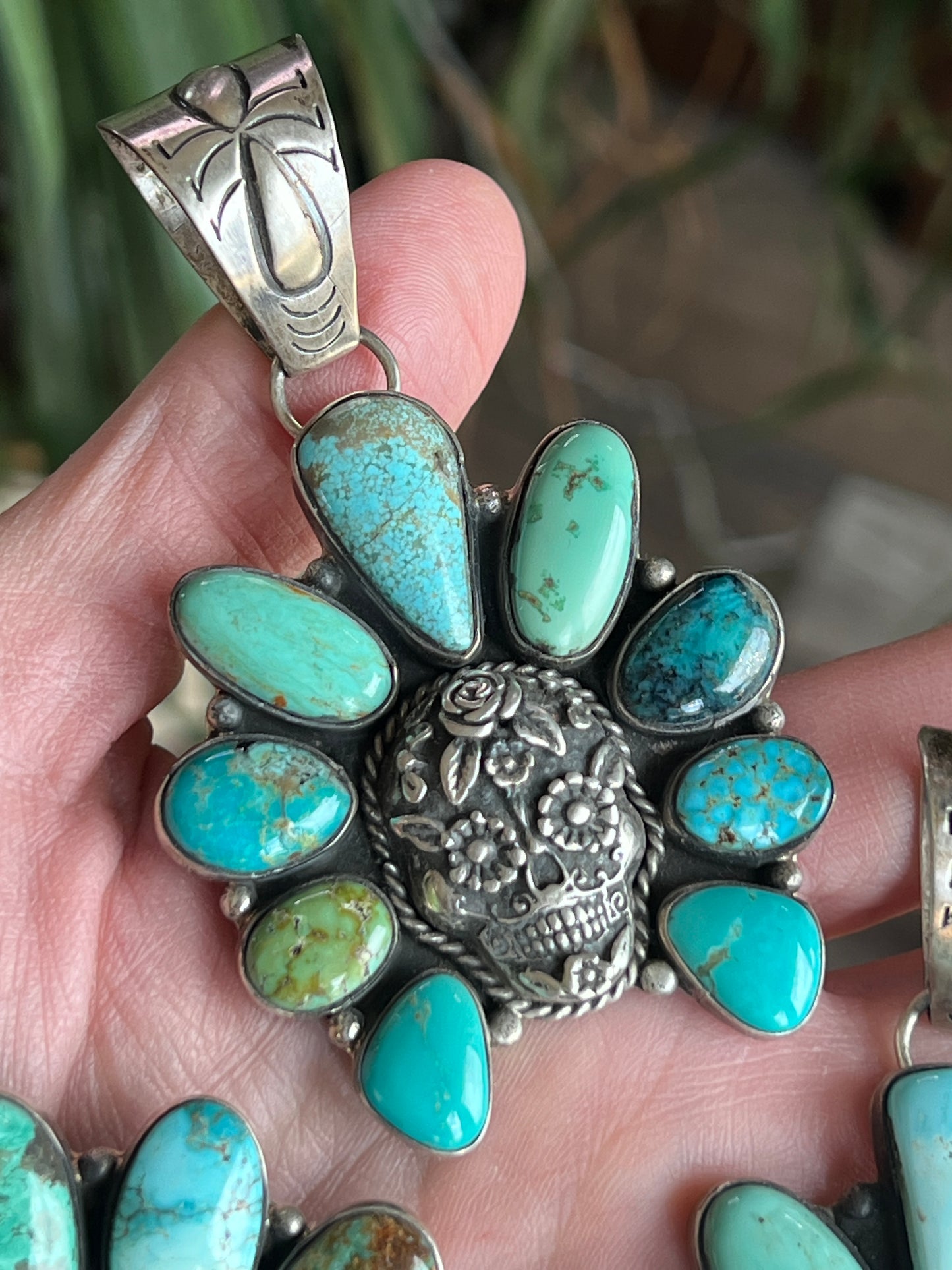 Patrick Yazzie Mixed Mine Turquoise Sugar Skull Pendants
