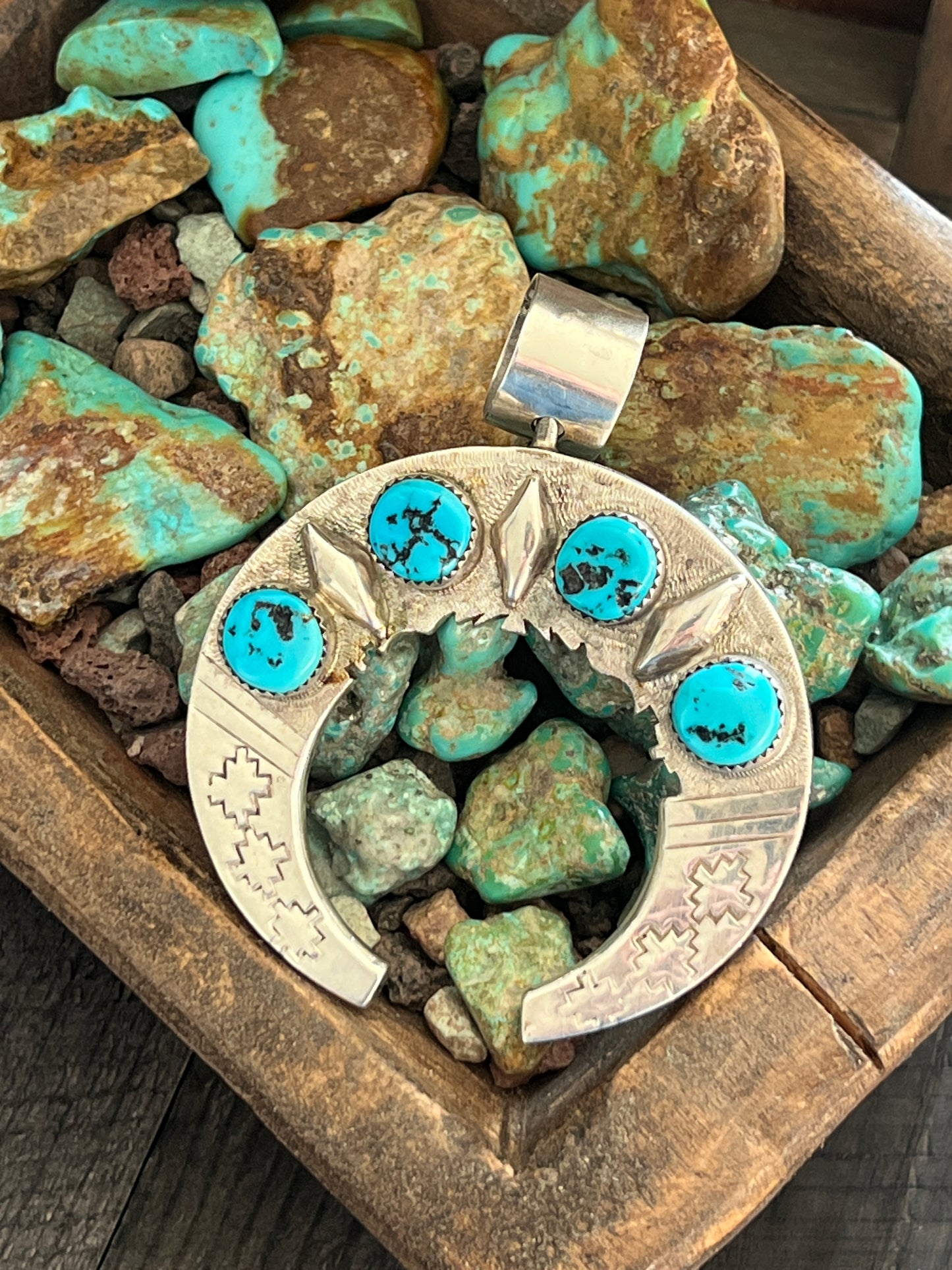 Reversible Sterling Silver, Turquoise and Coral Naja Pendant by Leonard Nez