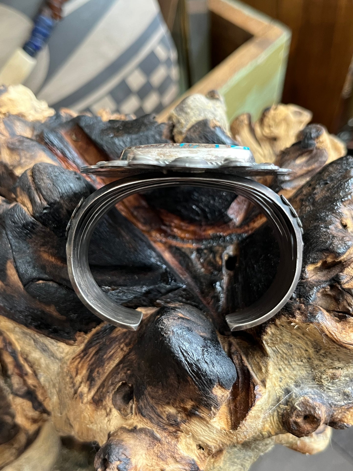 Chunky Dean Sandoval Sterling Silver and Pilot Mountain Turquoise Thunderbird Cuff Bracelet