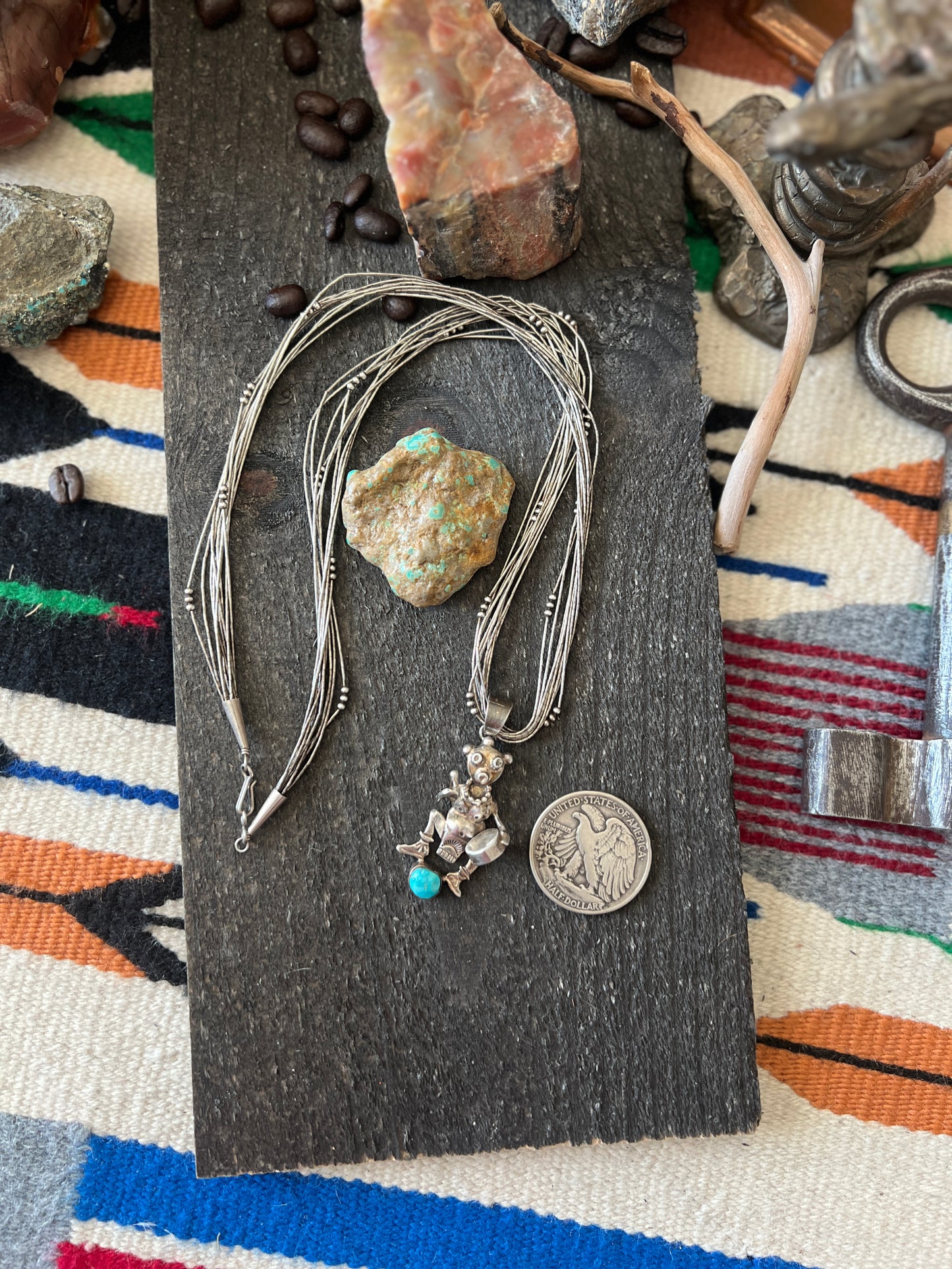 Vintage Sterling Silver And Turquoise Mudhead Pendant By Bennie Ration