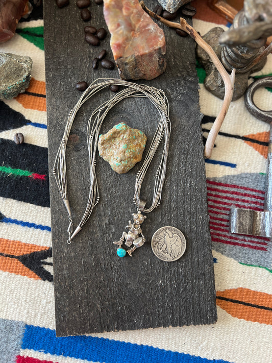 Vintage Sterling Silver And Turquoise Mudhead Pendant By Bennie Ration