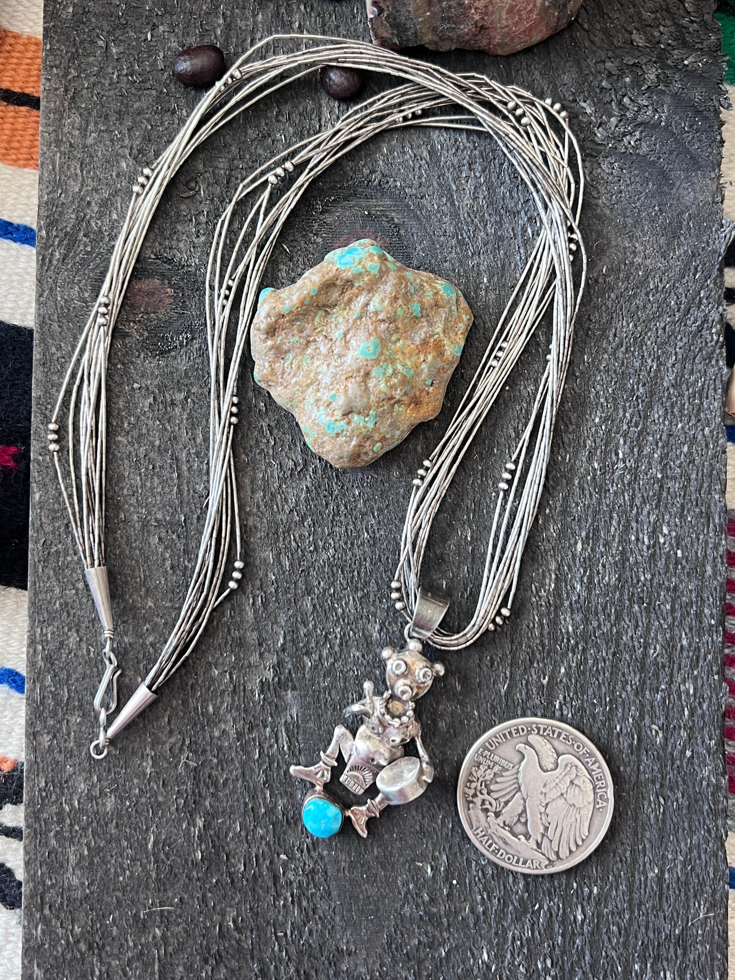 Vintage Sterling Silver And Turquoise Mudhead Pendant By Bennie Ration