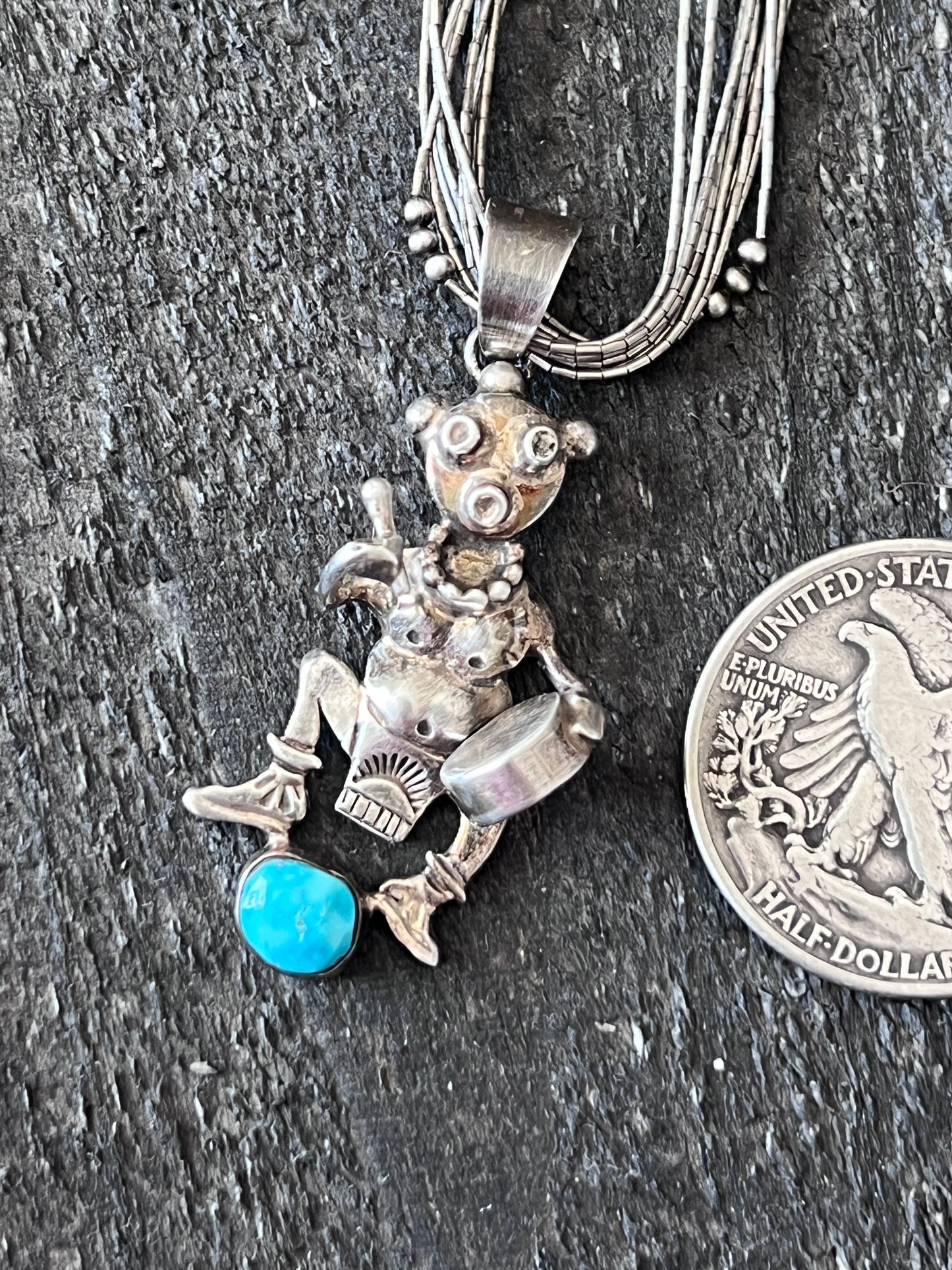 Vintage Sterling Silver And Turquoise Mudhead Pendant By Bennie Ration