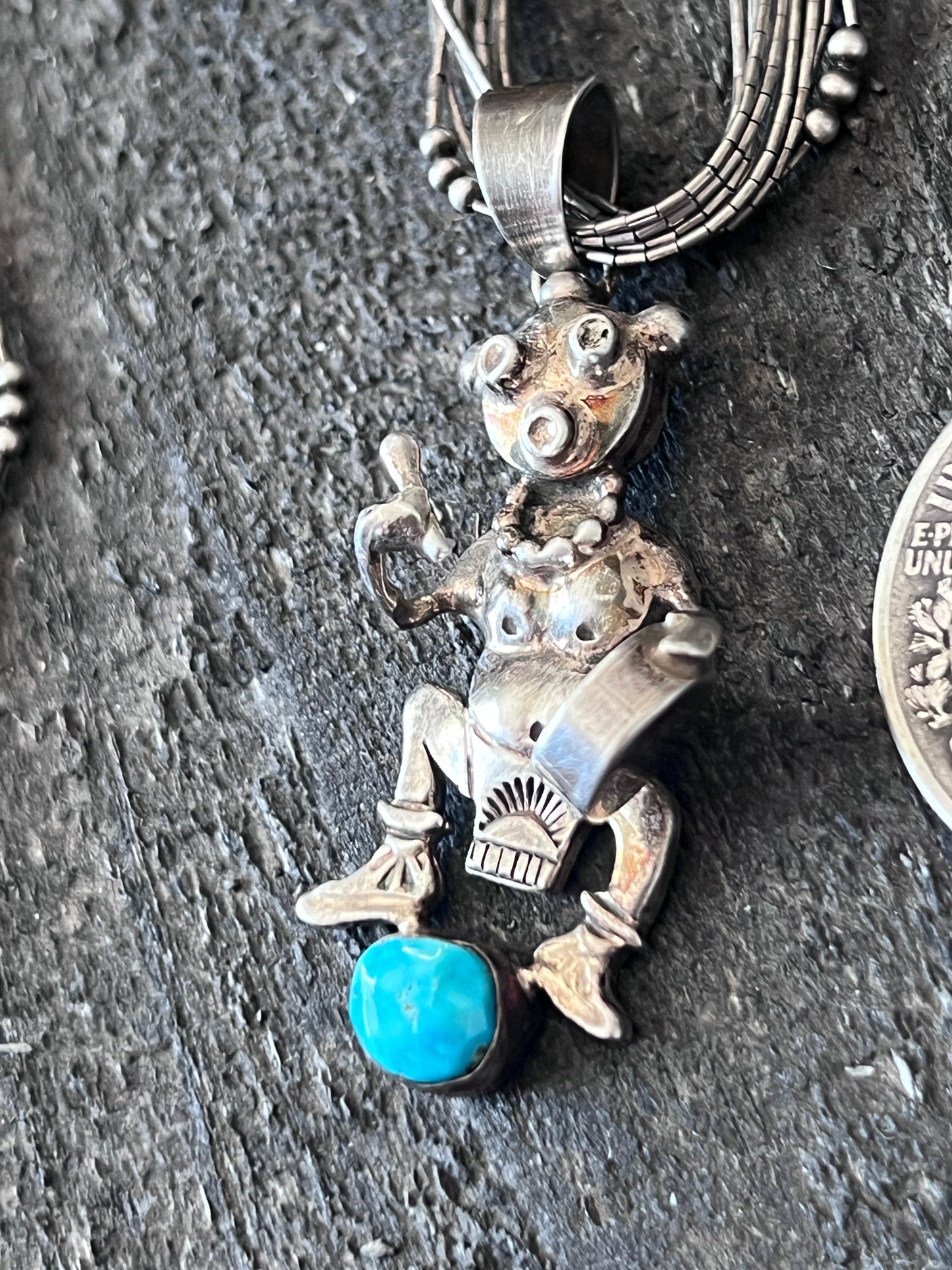 Vintage Sterling Silver And Turquoise Mudhead Pendant By Bennie Ration
