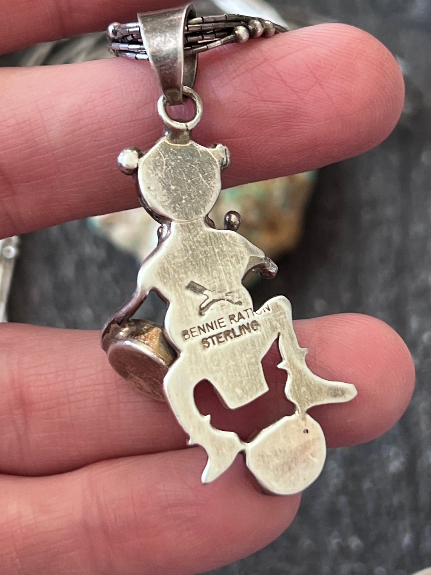 Vintage Sterling Silver And Turquoise Mudhead Pendant By Bennie Ration