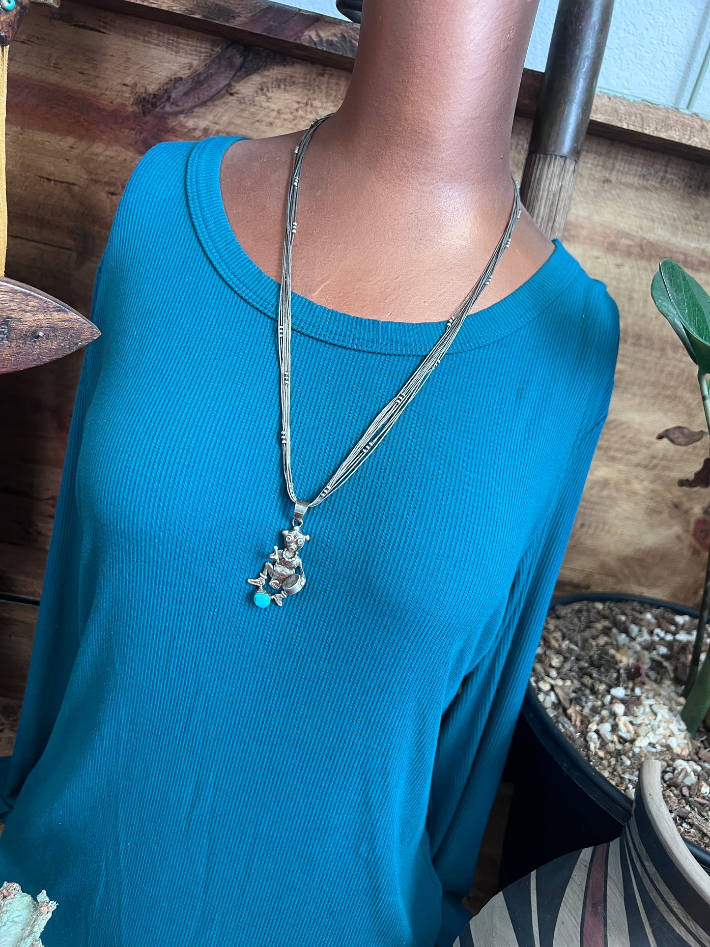 Vintage Sterling Silver And Turquoise Mudhead Pendant By Bennie Ration