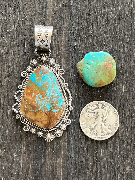 Sterling Silver and Pilot Mountain Turquoise Pendant by Apache Artist, Rosella Paxson