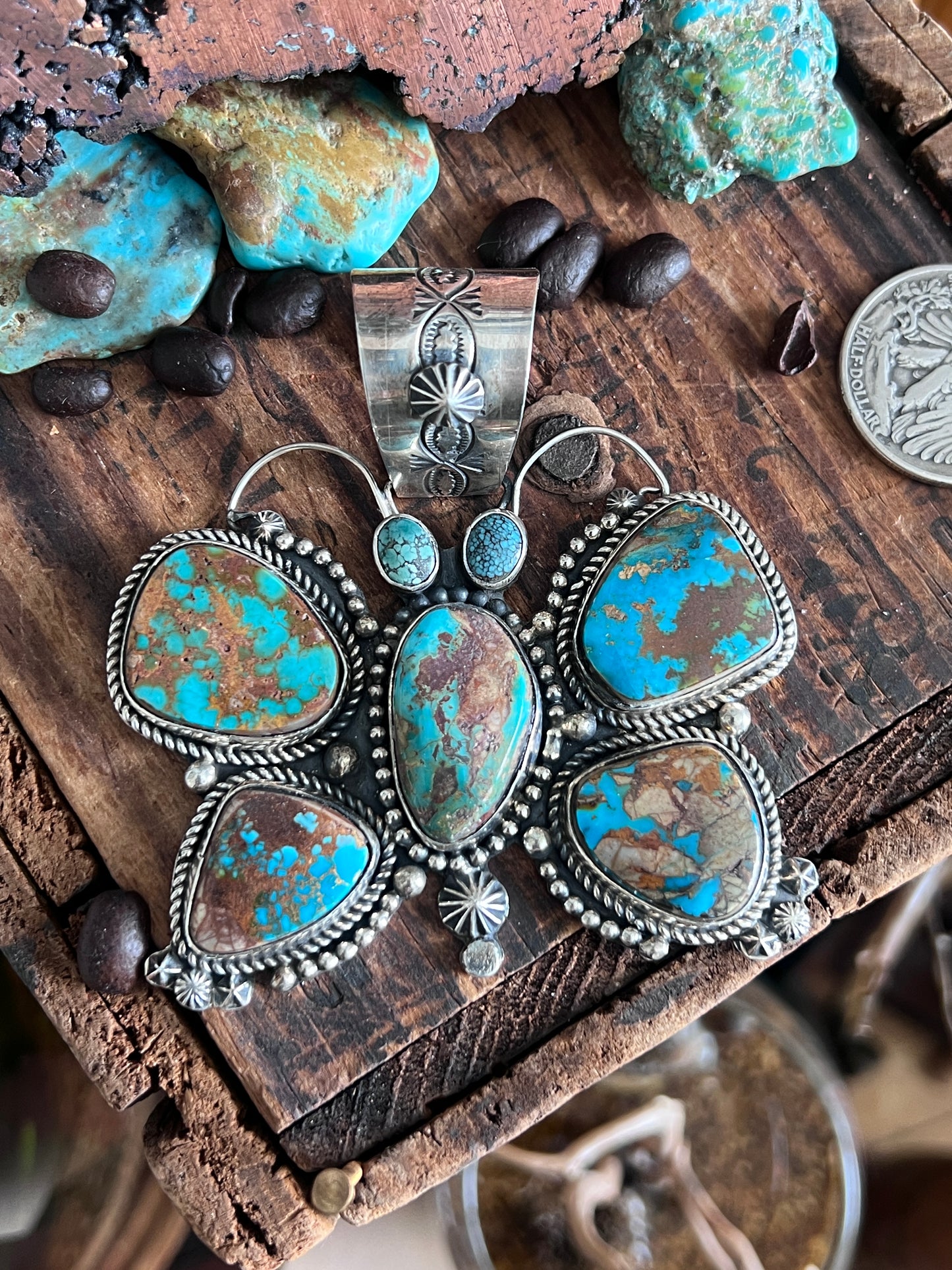 Mixed Mine Turquoise Butterfly Pendant By Rosella Paxson