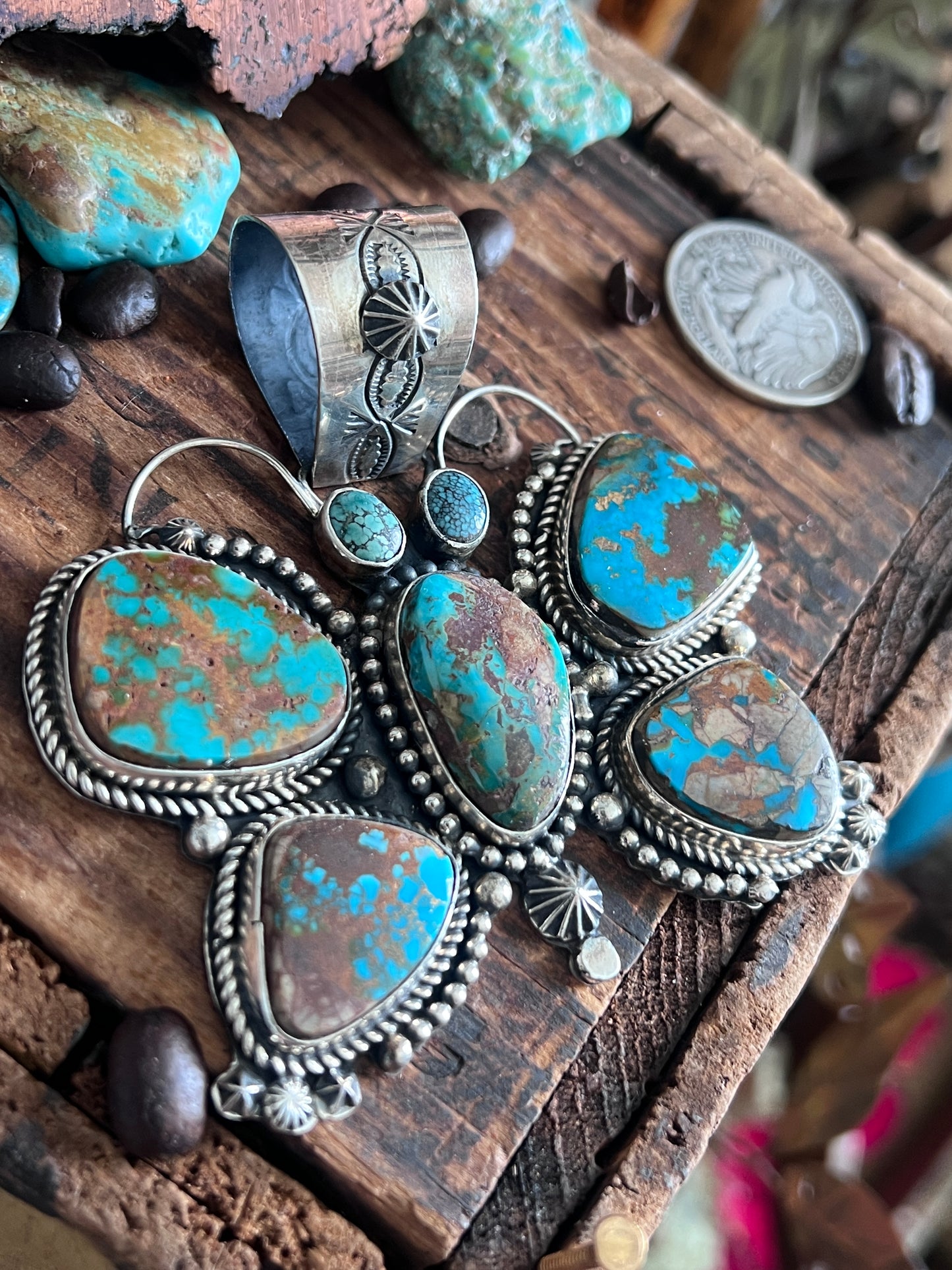 Mixed Mine Turquoise Butterfly Pendant By Rosella Paxson