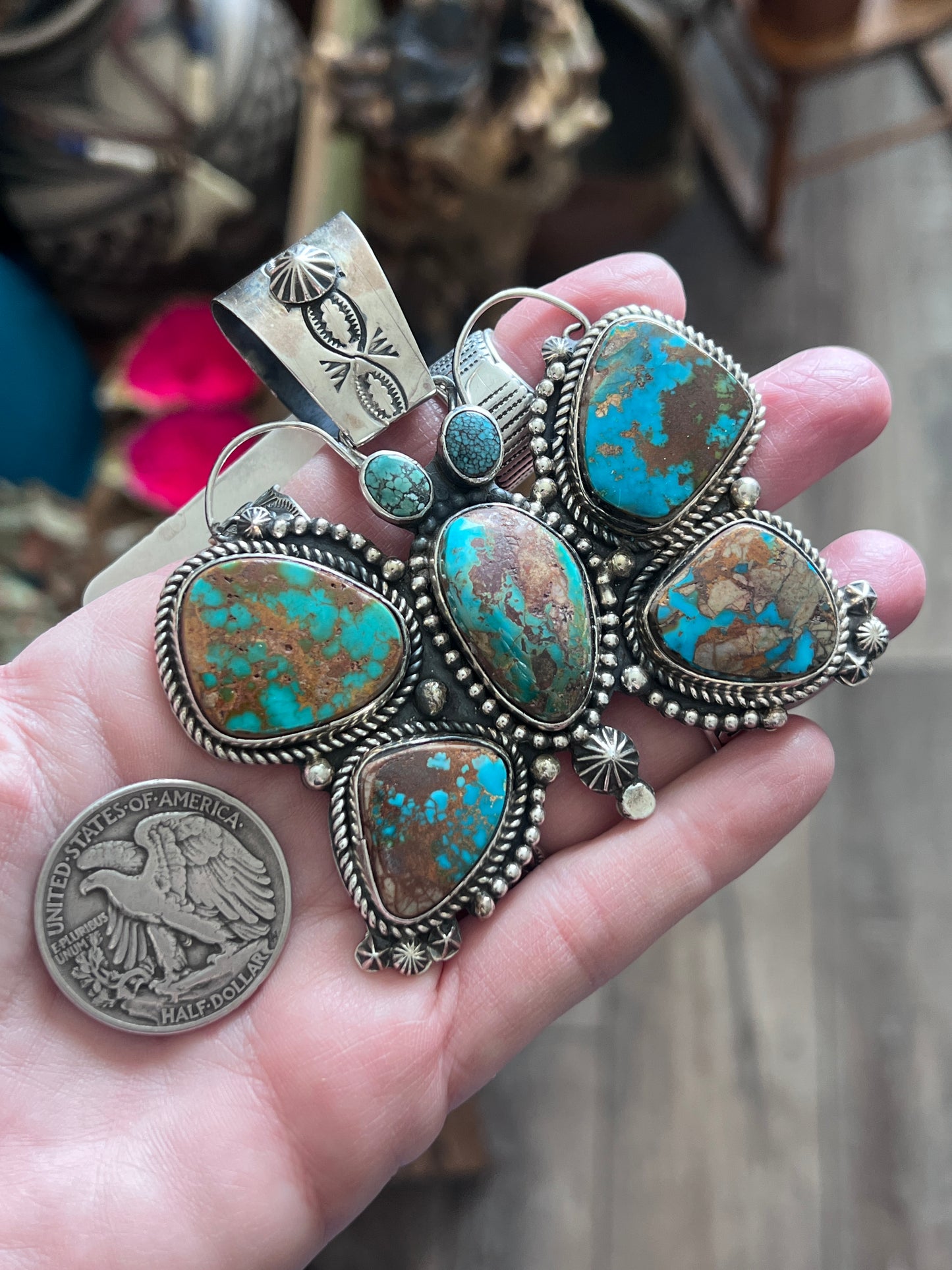 Mixed Mine Turquoise Butterfly Pendant By Rosella Paxson