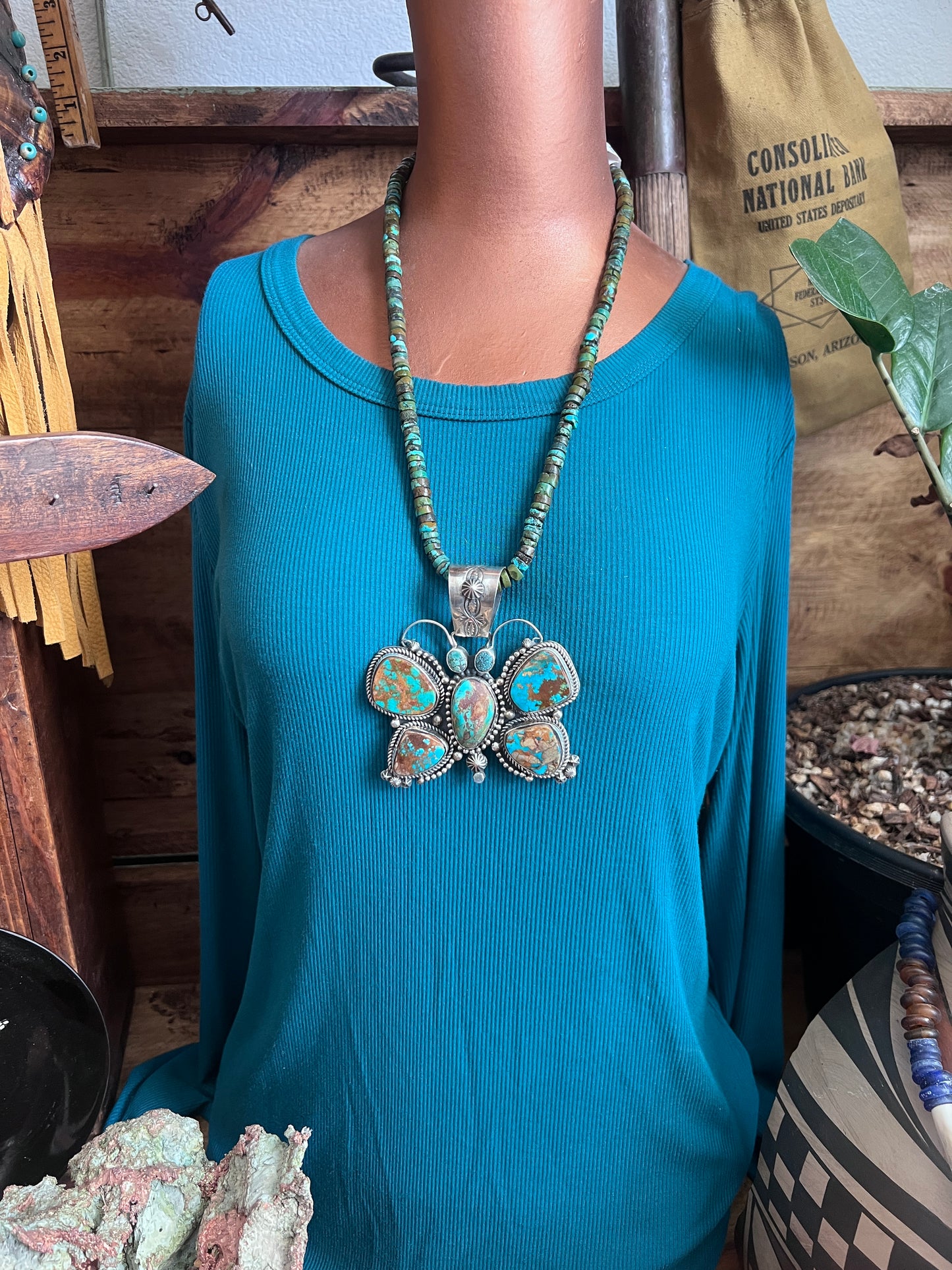 Mixed Mine Turquoise Butterfly Pendant By Rosella Paxson