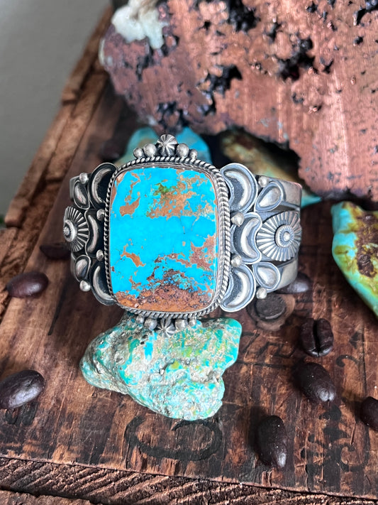 Sterling Silver & Pilot Mountain Turquoise Cuff Bracelet By Derrick Gordon