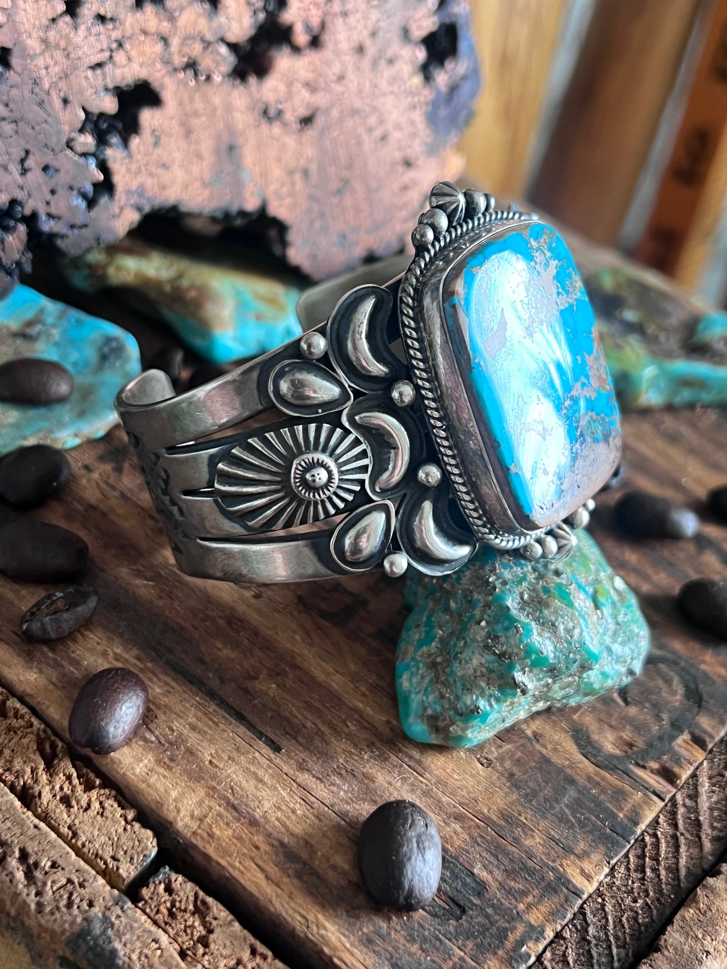 Sterling Silver & Pilot Mountain Turquoise Cuff Bracelet By Derrick Gordon