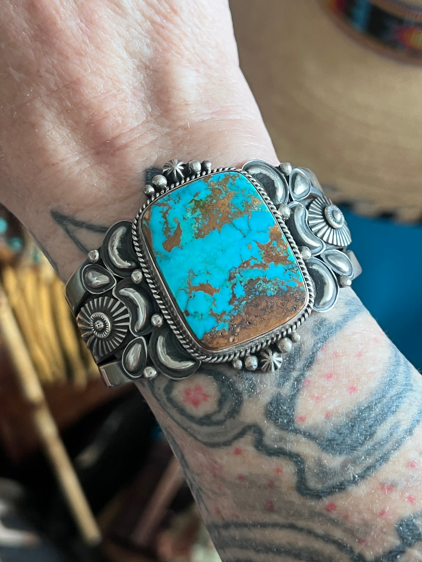 Sterling Silver & Pilot Mountain Turquoise Cuff Bracelet By Derrick Gordon