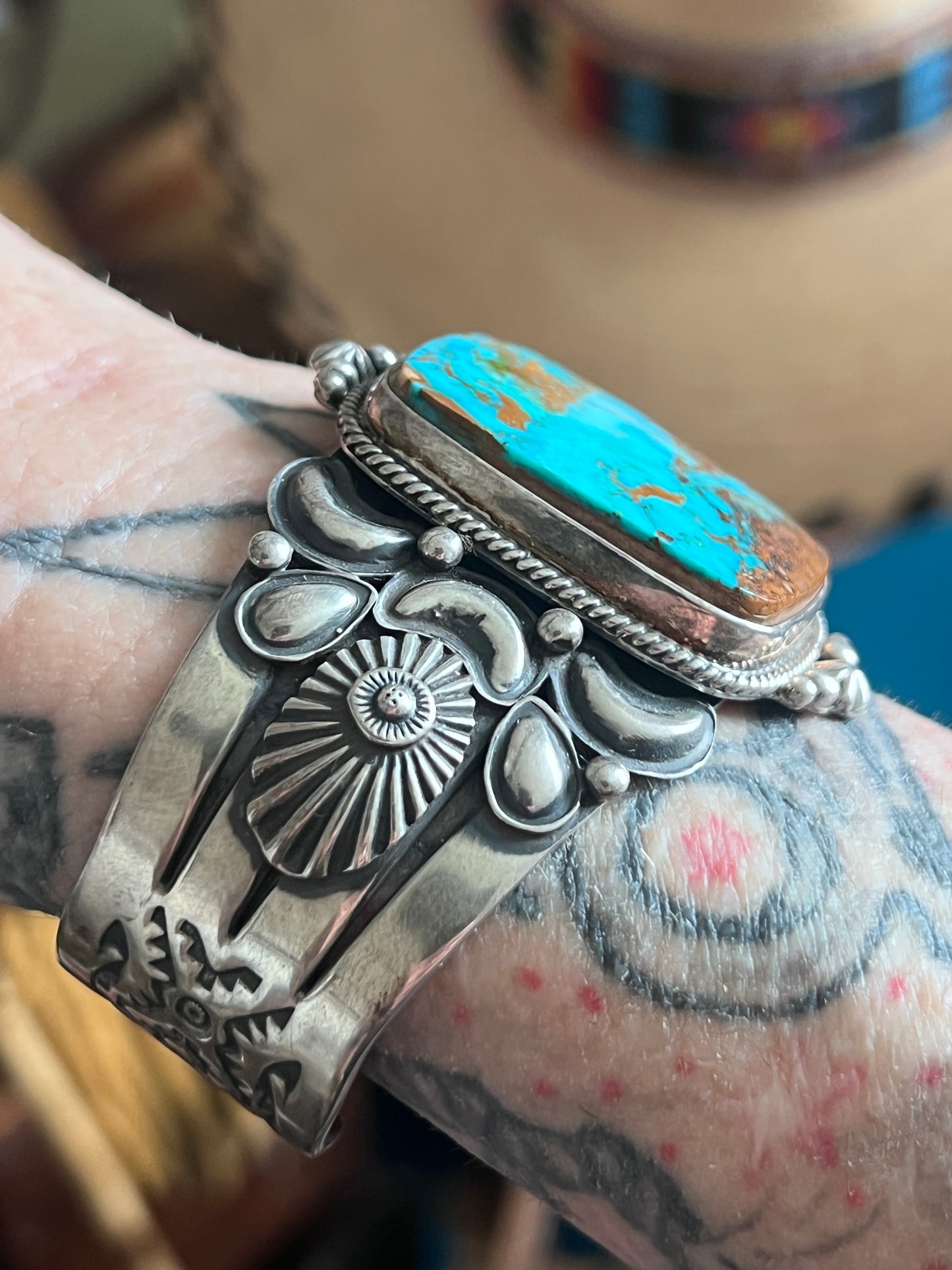 Sterling Silver & Pilot Mountain Turquoise Cuff Bracelet By Derrick Gordon