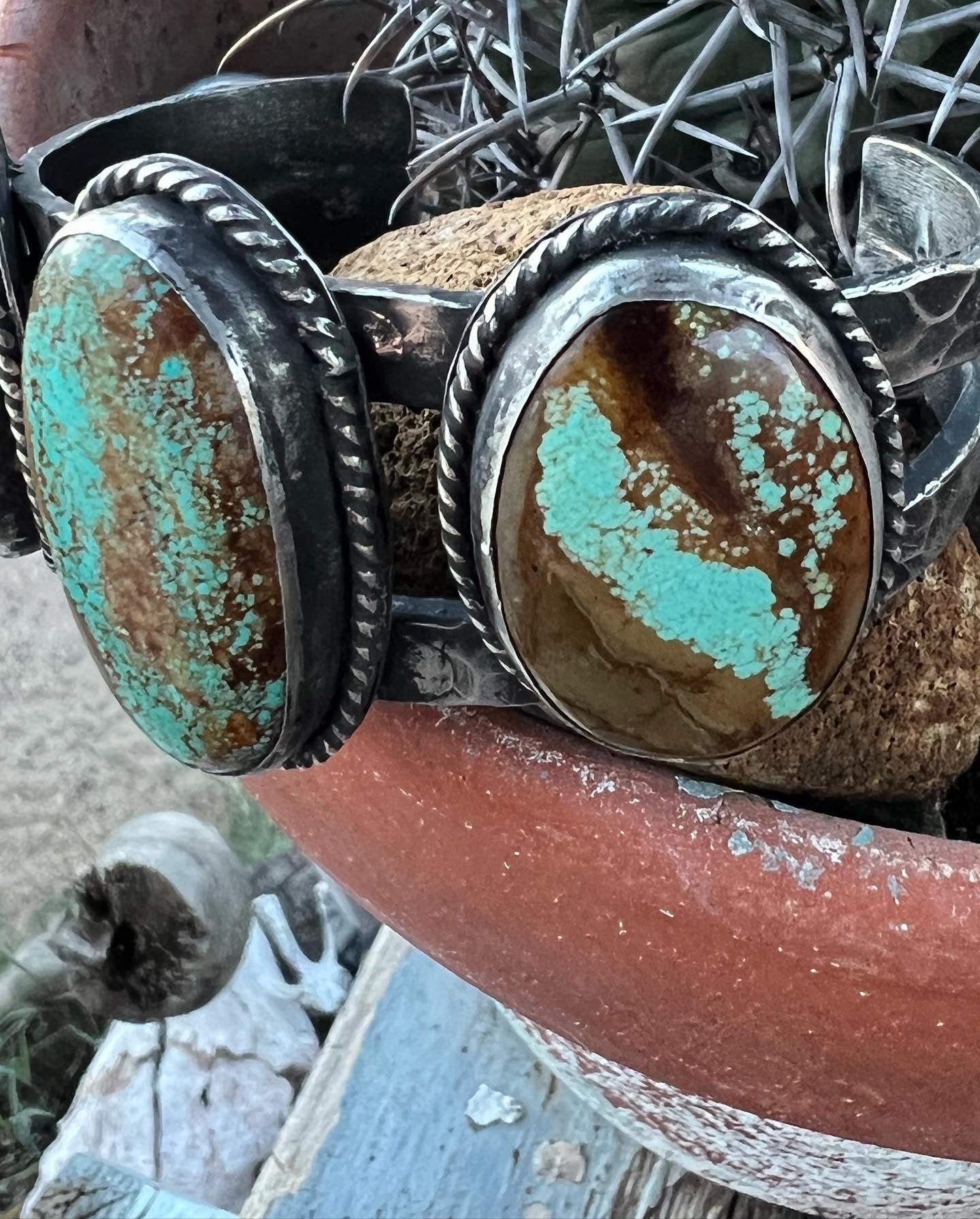 Rustic Forged Number 8 Turquoise Cuff