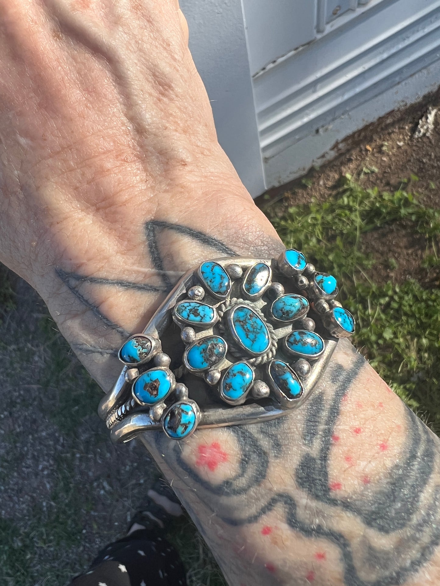 Vintage Sterling Turquoise Cluster Cuff