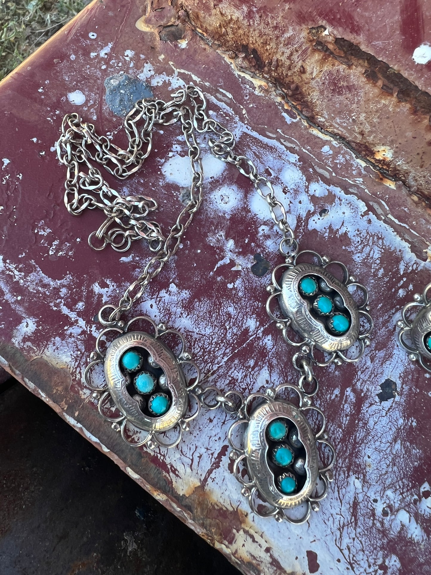 Vintage Sterling and Turquoise Shadowbox Set