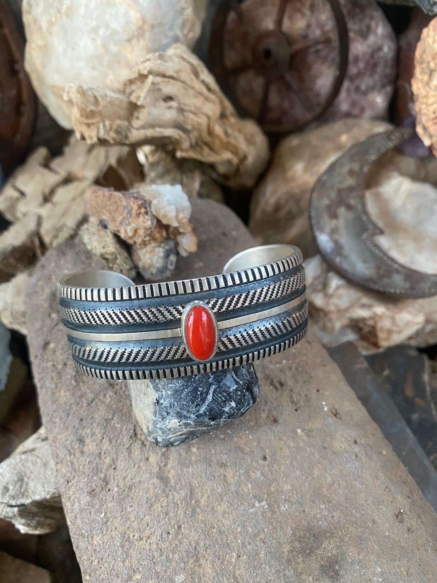 Harrison Jim Sterling Cuff Bracelet with Coral