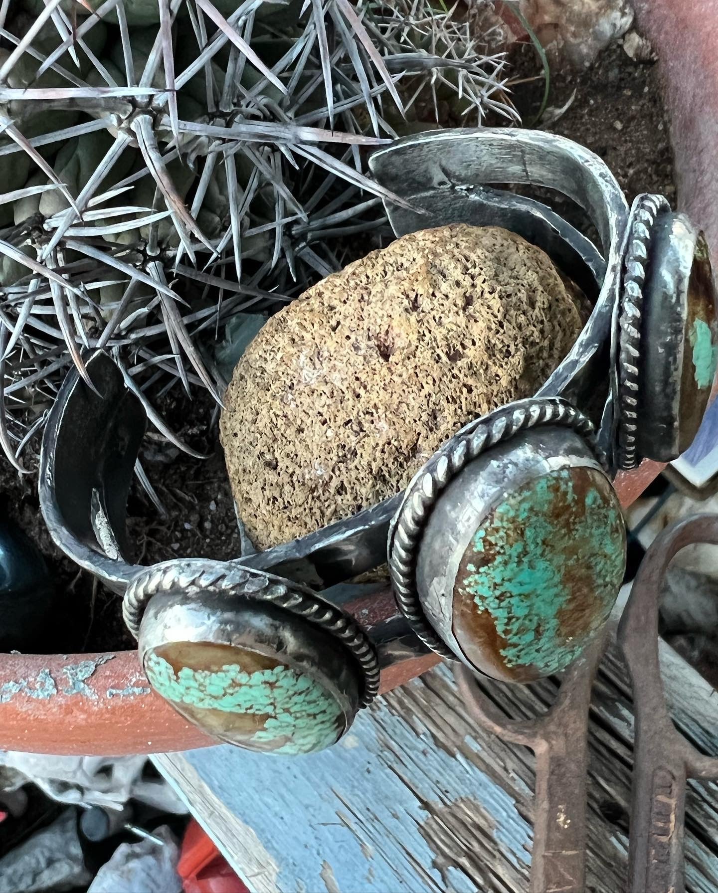 Rustic Forged Number 8 Turquoise Cuff