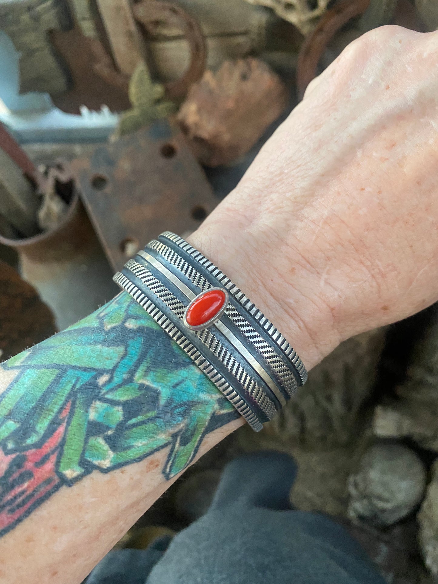 Harrison Jim Sterling Cuff Bracelet with Coral