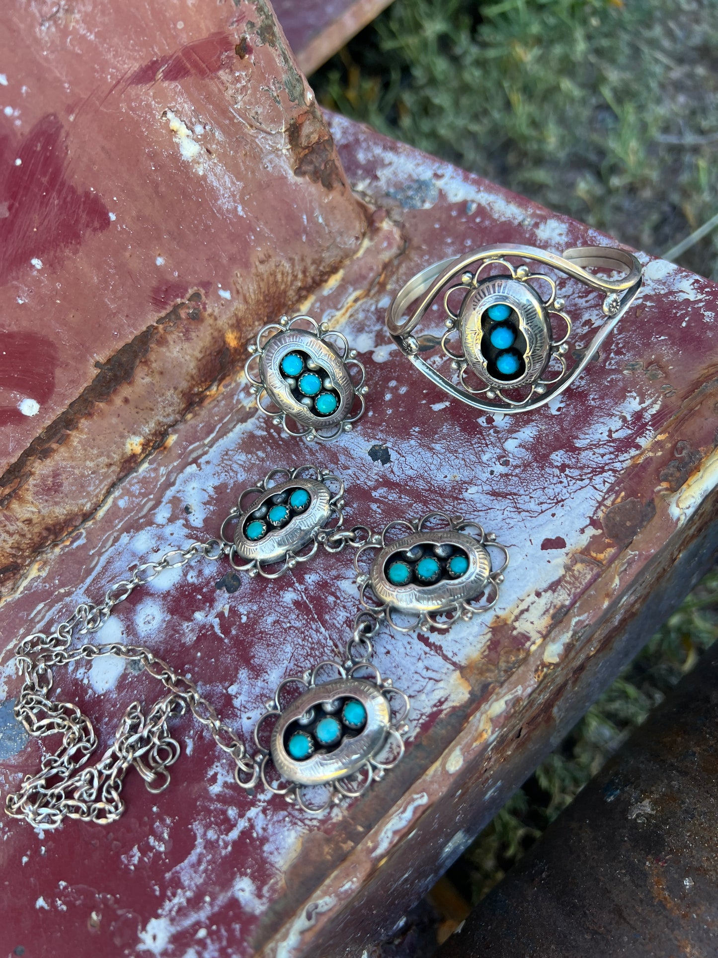 Vintage Sterling and Turquoise Shadowbox Set