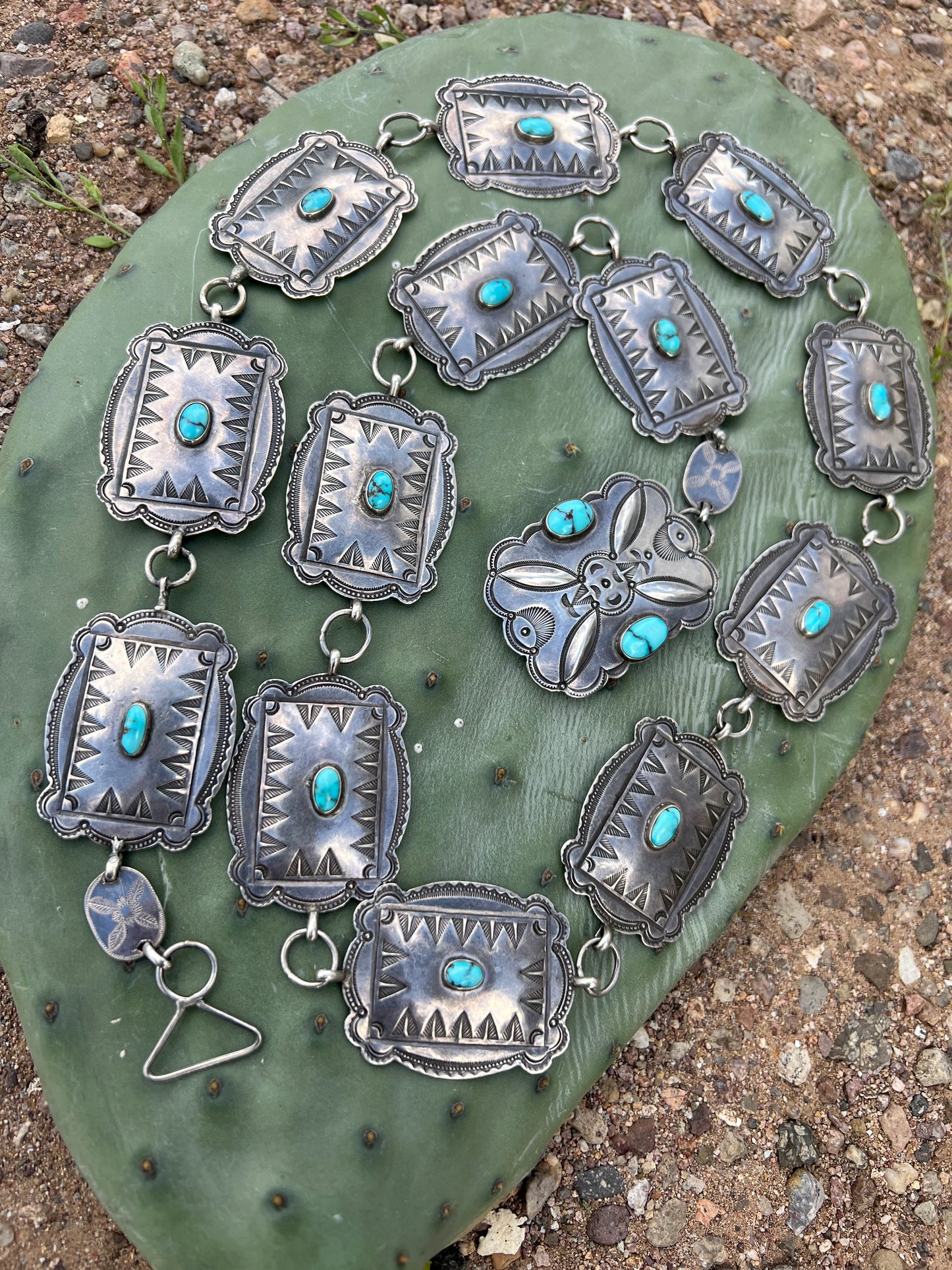 Vintage Sterling Concho Belt w/ Turquoise